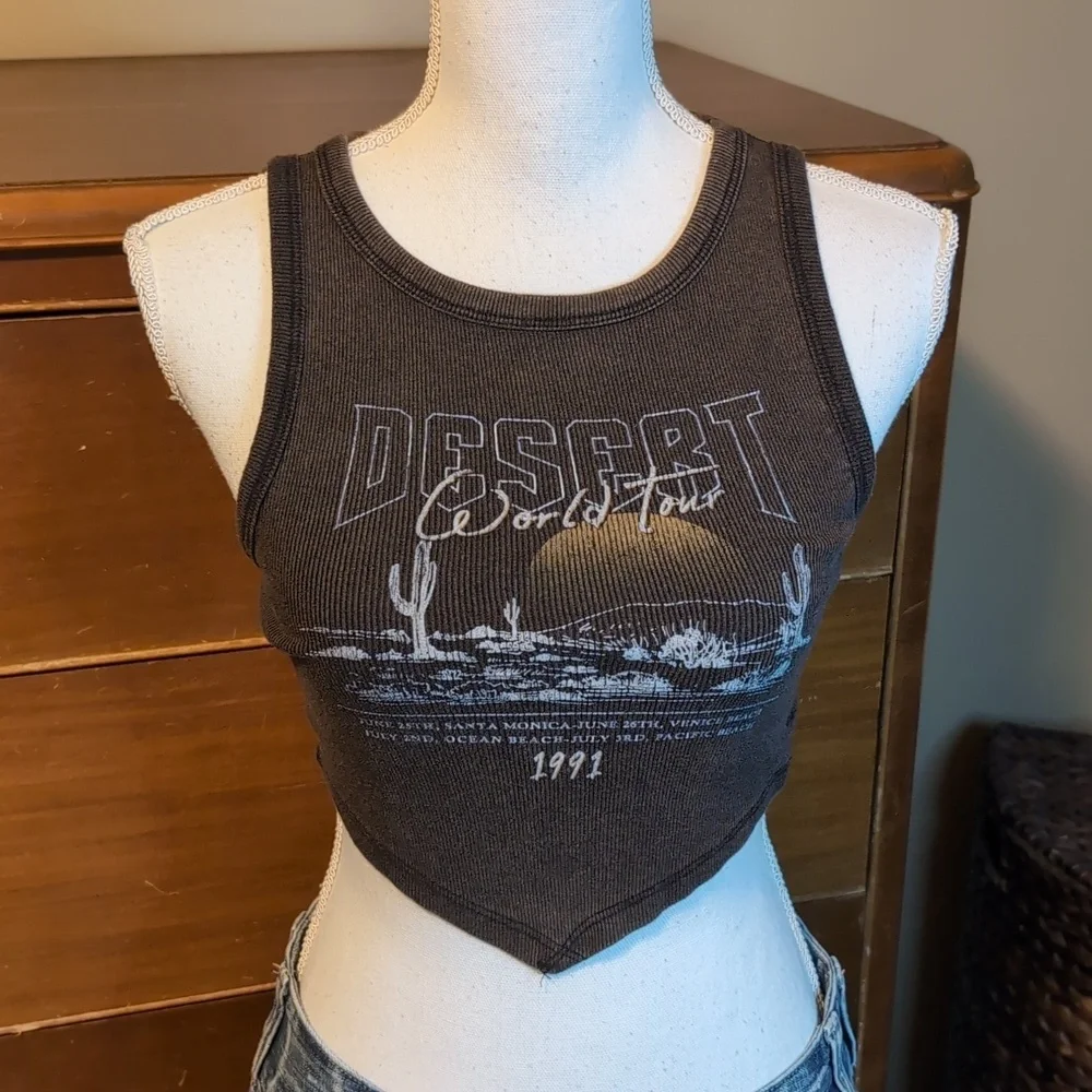 Social Culture Brown Cropped Tank Top size XL 100% Cotton - Picture 1 of 13